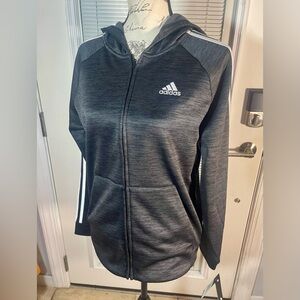 NEW L 14/16 AUTHENTIC adidas boys Zip Up Hoodie 3 Stripe Soft Heather Black Gray